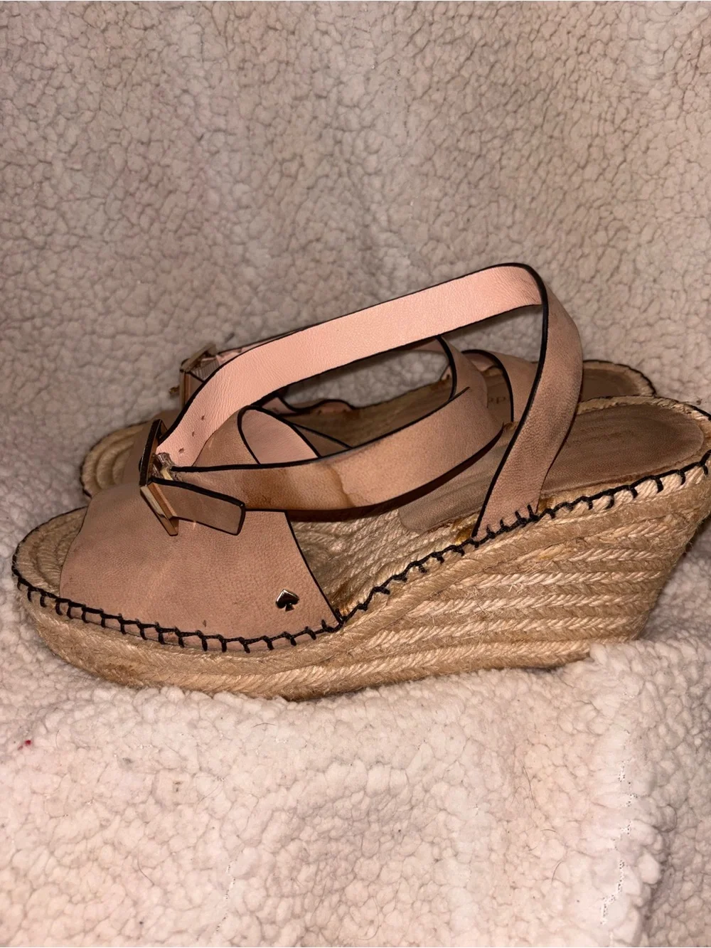 Kate Spade Nude Leather Espadrille Wedge Sandals Ankle Strap 10M
